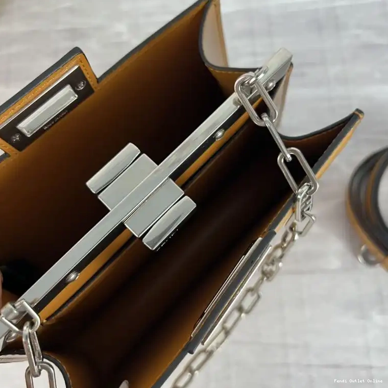 Affordable Mini Brown Calf Leather Cut In Fendi Peekaboo Bag 0706